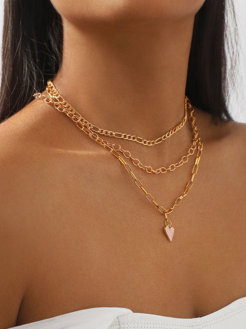 Chains Geometric Heart Shape Layered Necklaces Accessories