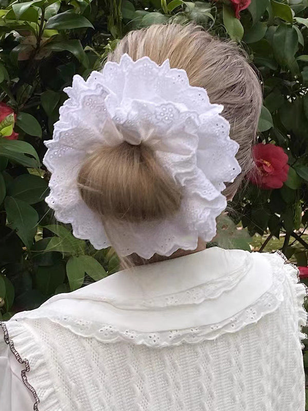 Hollow Pleated Solid Color Split-Joint Tiered Scrunchy Hair Accessories