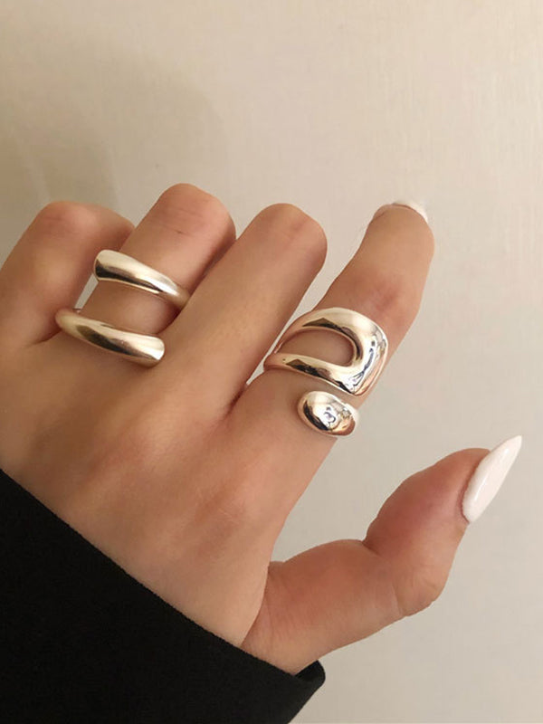 Geometric Hollow Solid Color Rings Accessories