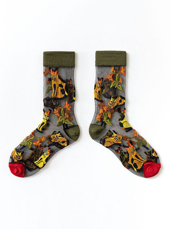 Animal Printed Breathable See-Through Split-Joint Sweat-Absorbing Socks Accessories