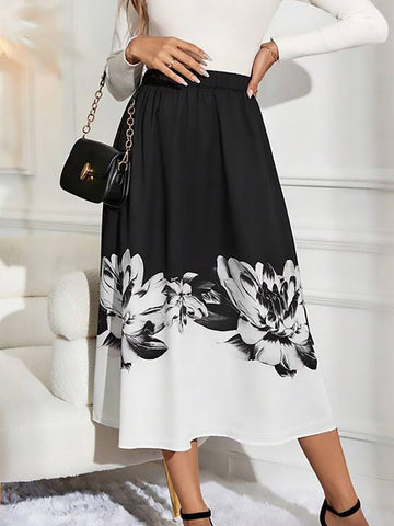 Elasticity Flower Print A-Line Loose Skirts Bottoms