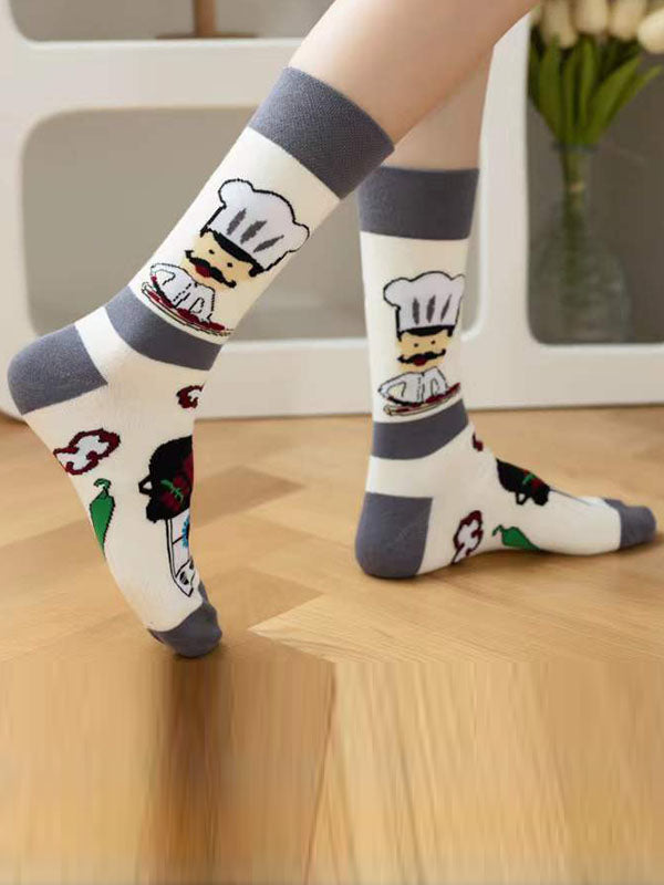 Cartoon Printed Contrast Color Sweat-Absorbing Socks Accessories