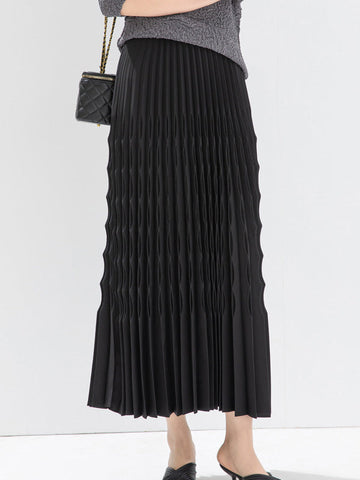 Elasticity Pleated Solid Color Loose Skirts