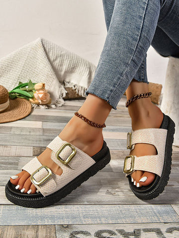 Belt Buckle Hollow Open Toe Shiny Slippers Sandals