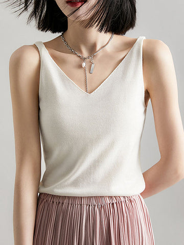 Solid Color Loose Sleeveless V-neck Vest Top