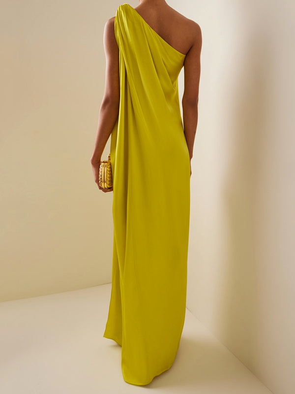 Solid Color Loose Sleeveless One-Shoulder Maxi Dresses