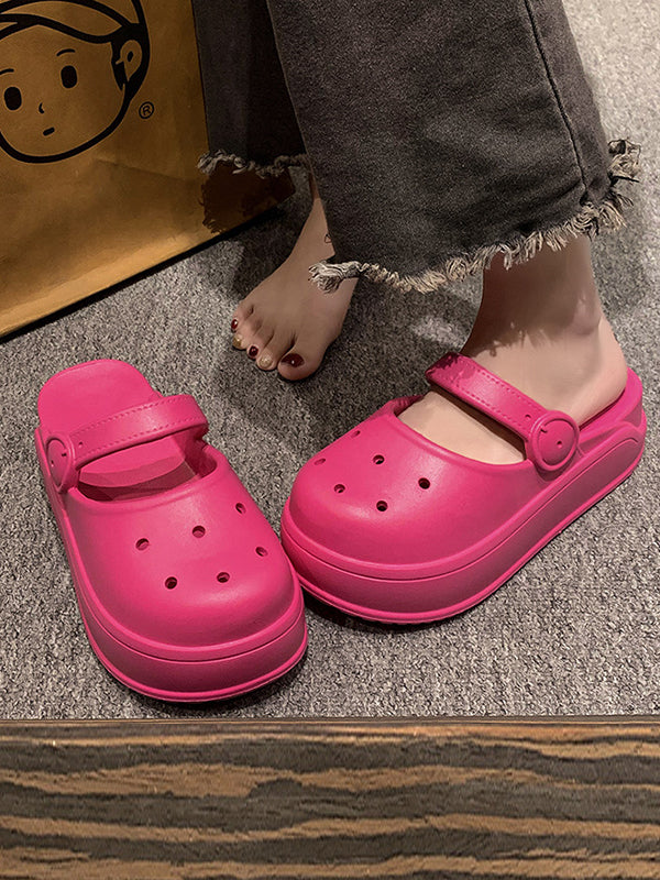 Hollow Round-Toe Solid Color Slippers Sandals