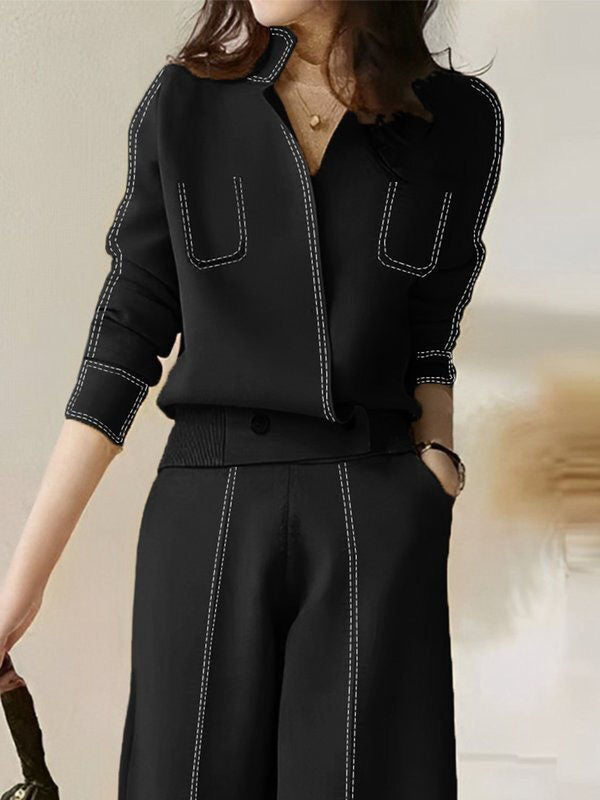 Split-Joint Long Sleeves Loose V-Neck Cardigan Tops