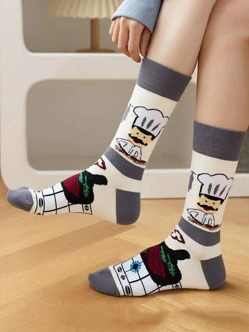 Cartoon Printed Contrast Color Sweat-Absorbing Socks Accessories