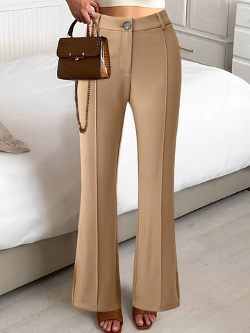 Buttoned Solid Color Split-Joint Split-side High Waisted Wide Leg Trousers Suit Pants Pants