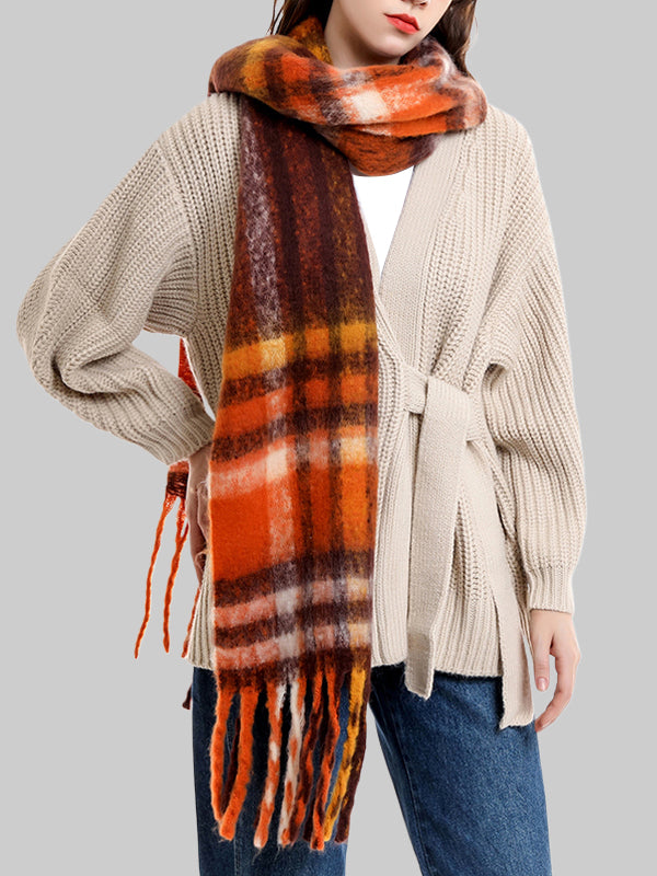 Keep Warm Plaid Tasseled Thick Shawl&Scarf