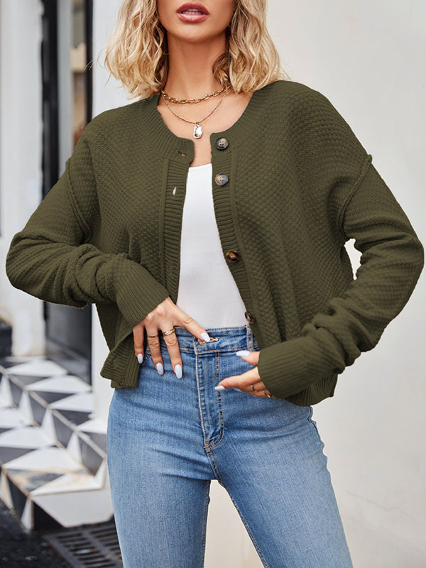 Split-Joint Long Sleeves Loose Round-Neck Cardigan Tops