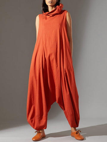 Simple Wide Leg Loose Solid Color High-Neck Jumpsuits