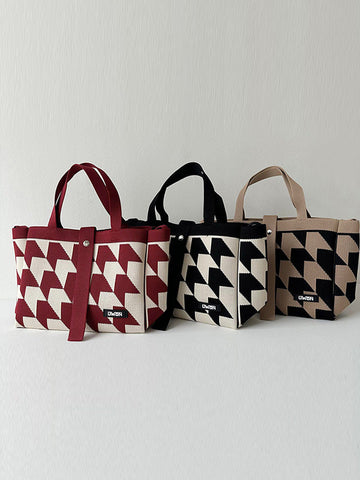 Contrast Color Split-Joint Woven Handbags Bags