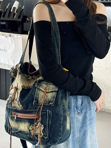 Fringed Split-Joint Zipper Handbags Crossbody Bags Bags