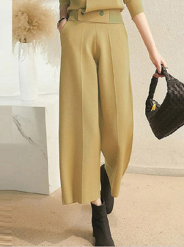 Ninth Pants Wide Leg Solid Color Pants Trousers