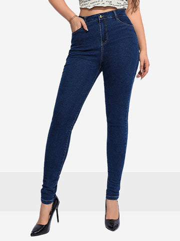 High-Waisted Split-Joint Skinny Leg Jean Pants Bottoms