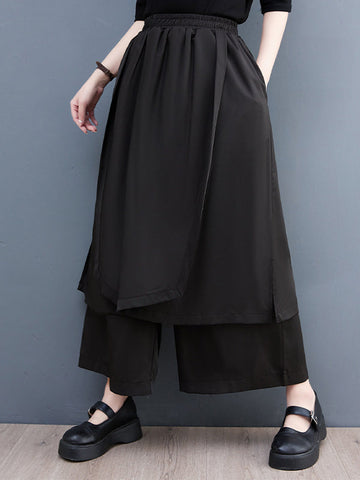 Wide Leg Cropped Solid Color Casual Pants Bottoms Culotte