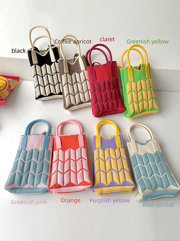 Original Contrast Color Geometric Knitting Bags Accessories