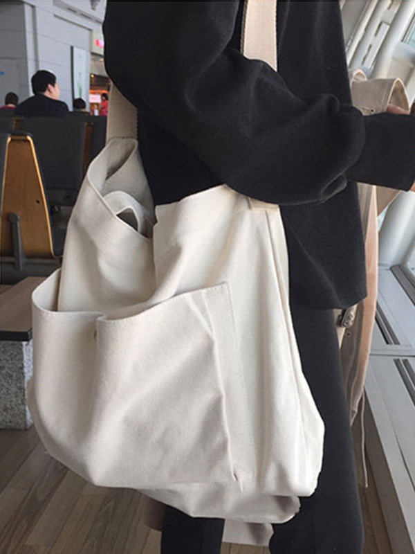 Simple Casual Solid Color Canvas Sling Bag