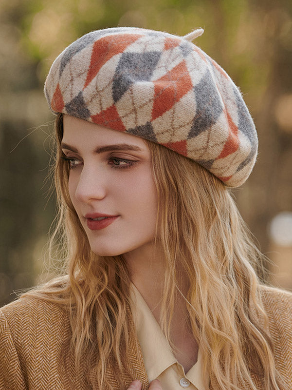 Vintage Wool Contrast Color Beret Hat