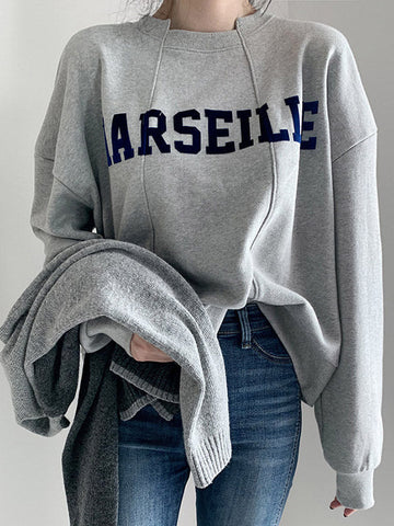 Casual Asymmetric Lapel Split-Joint Letter Print Sweatshirt