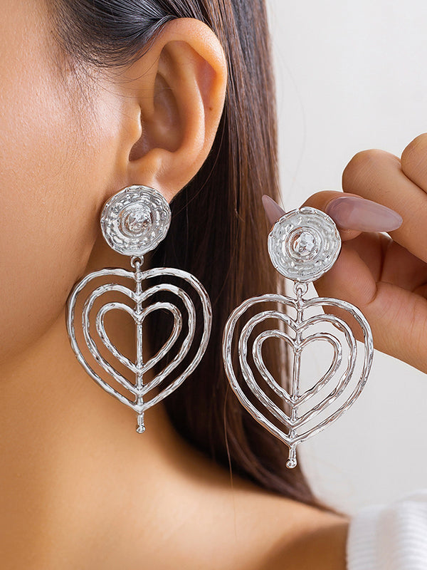 Geometric Heart Shape Hollow Solid Color Normcore Drop Earrings