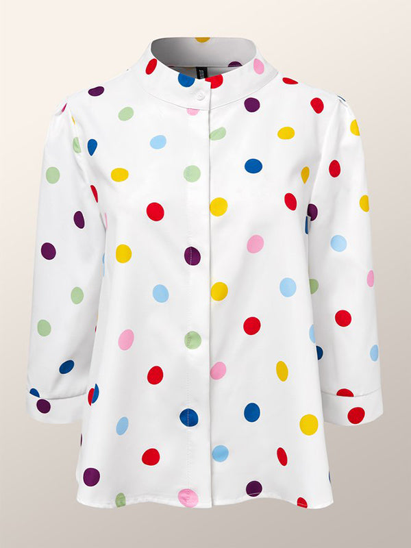 Three-Quarter Sleeves Polka-Dot Stand Collar Blouses&Shirts Tops