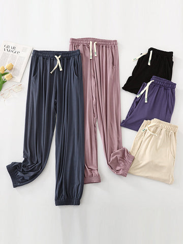 Anti-Mosquito Drawstring Elasticity Pleated High Waisted Loose Yoga Bottoms Pants