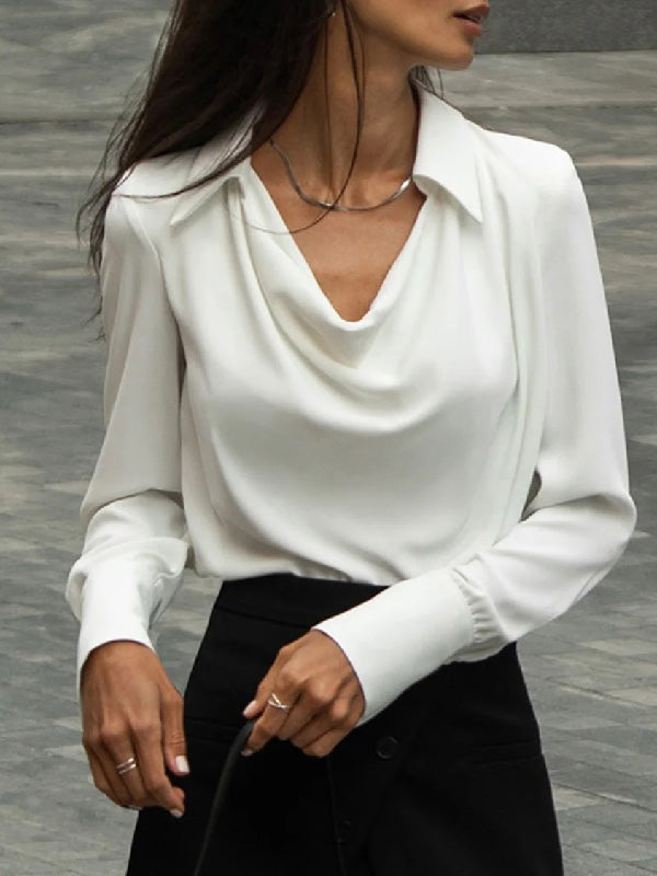 Urban Long Sleeves Solid Color Heaps Collar Blouses&Shirts Tops