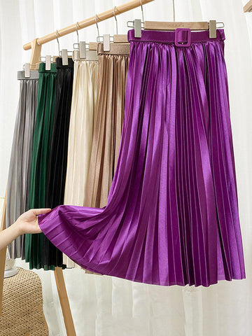 Pleated Solid Color Loose Skirts Bottoms