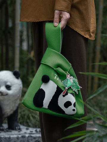 Panda-Patterned Bags Woven Handbag