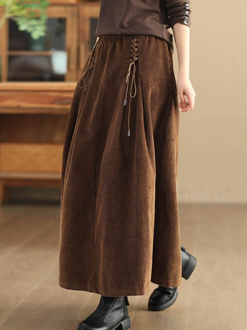 Elasticity Solid Color Tied Velvet A-Line Loose Skirts Bottoms