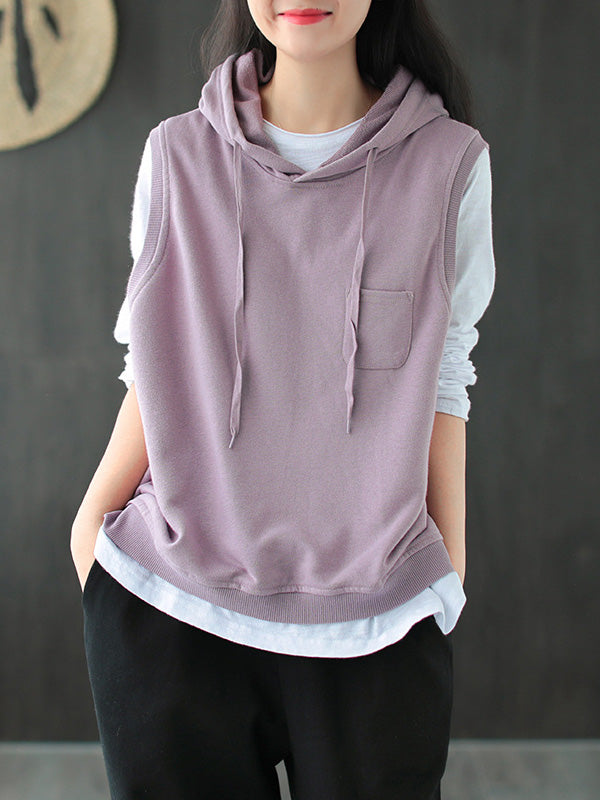 Artistic Retro Solid Hooded Vest