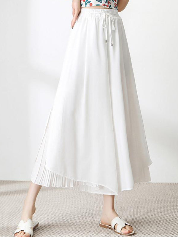 Urban Drawstring High-Waisted Wide Leg Chiffon Pants