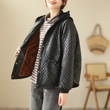 Vintage Winter PU Leather Buttoned Fleece Lining Jacket