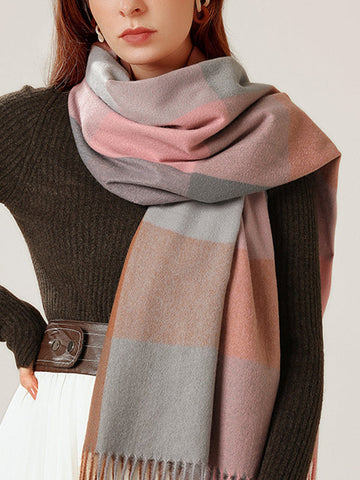 Keep Warm Plaid Tasseled Shawl&Scarf