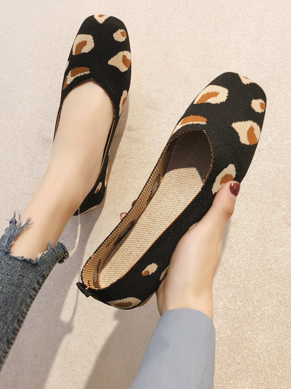 Breathable Contrast Color Leopard Flat Shoes