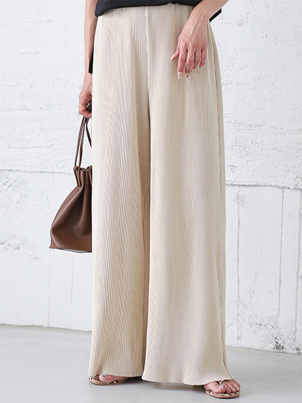 Simple Loose Wide Leg Elasticity Solid Color Casual Pants Bottoms