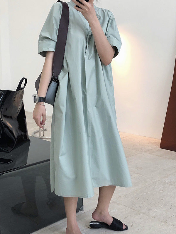 Original Solid Round-Neck Shirt Dress