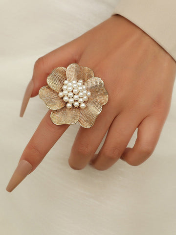 Adjustable Color-Block Flower Shape Rhinestone Sequined Rings Accessories