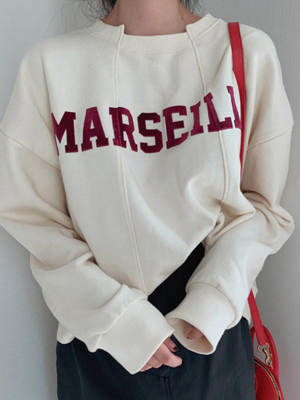 Casual Asymmetric Lapel Split-Joint Letter Print Sweatshirt