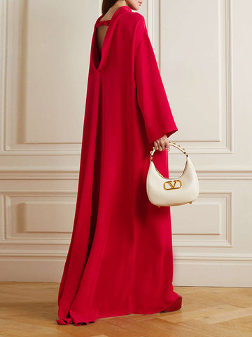 Long Sleeves Hollow Pockets Solid Color High-Neck Evening Dresses