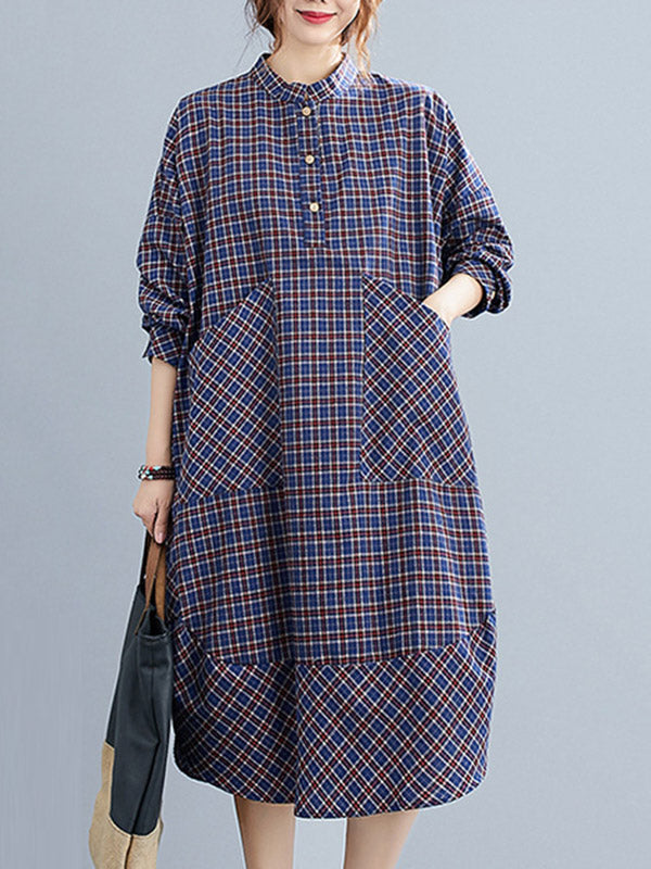 Vintage Plaid Irregularity Shirt Dresses