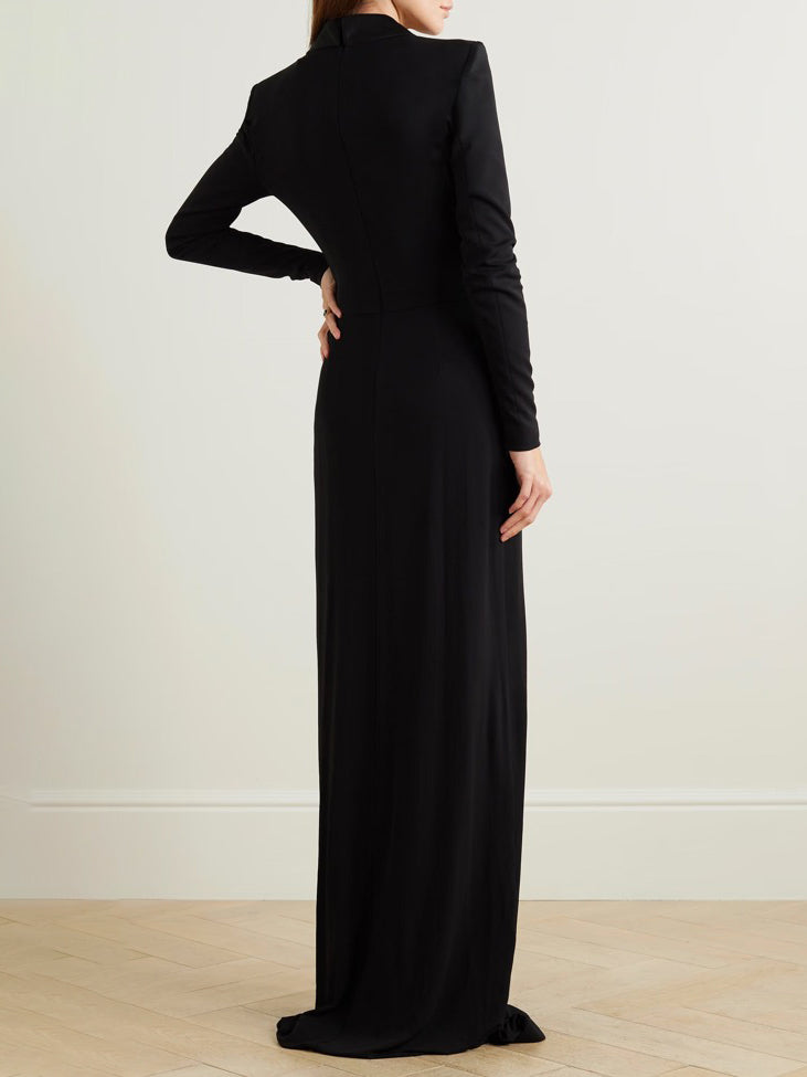 Long Sleeves Skinny Solid Color Deep V-Neck Maxi Dresses