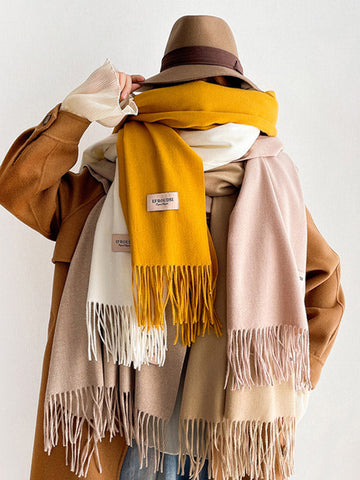 15 Colors Imitated Cashmere Solid Color Tasseled Scarf