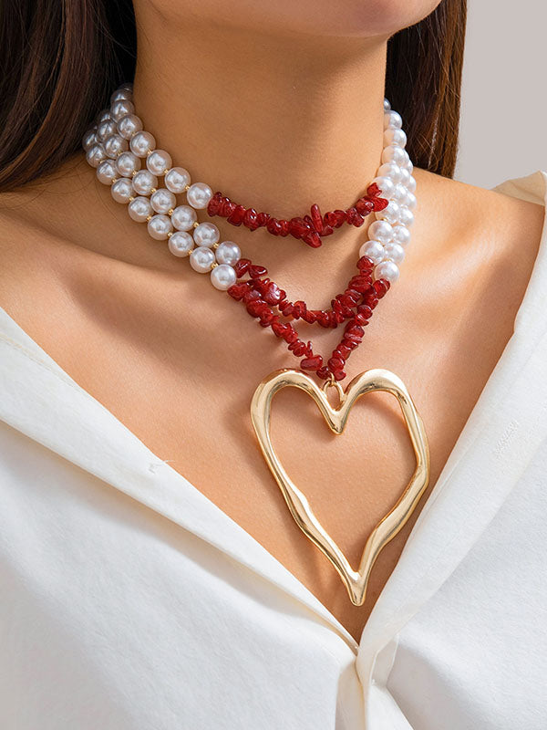 Beaded Contrast Color Heart Shape Necklaces Accessories Dainty Necklace