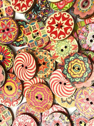 Vintage Style Round Printed Wooden Buttons