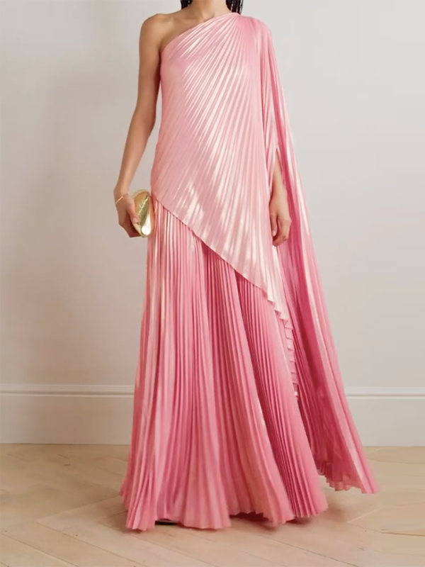 Loose Asymmetric Pleated One-Shoulder Maxi Dresses