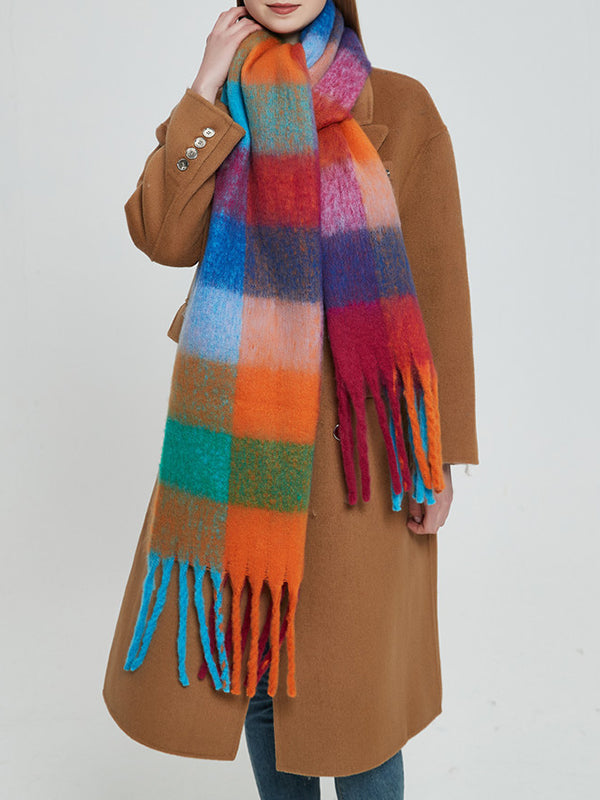 Keep Warm Multi-Colored Plaid Tasseled Thick Shawl&Scarf